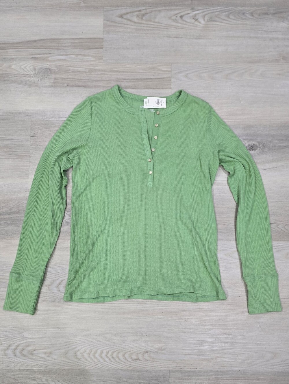 Aerie Waffle Henley Long Sleeve Top Green Size L NWT